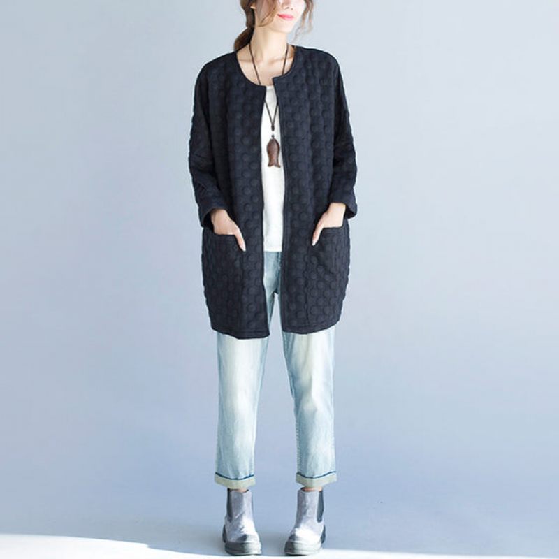 Sort Casual Mode Bomuld Cardigan Plus Størrelse Armbånd Ærmer Outwear - Dame cardigans