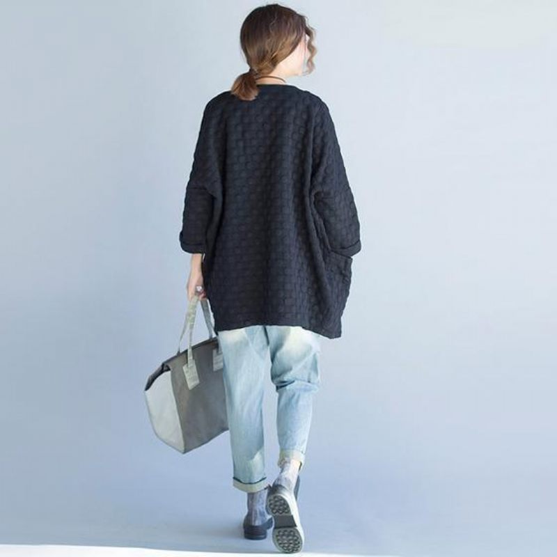 Sort Casual Mode Bomuld Cardigan Plus Størrelse Armbånd Ærmer Outwear - Dame cardigans