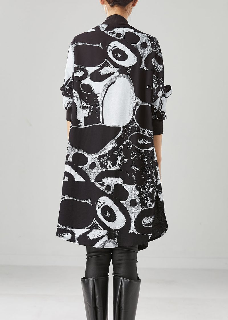 Stil Sort Oversized Print Bomuld Løs Cardigan Fall - Dame cardigans