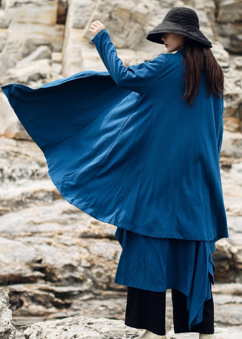 Style Blå Asymmetrisk Løs Bomuld Cardigan Forår - Blå