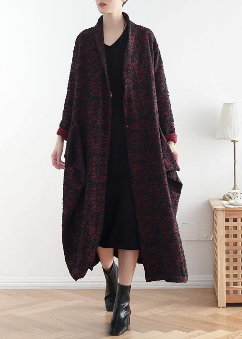 Style Bordeaux Jacquard Fint Tøj Mønster Asymmetriske Frakker