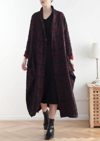 Style Bordeaux Jacquard Fint Tøj Mønster Asymmetriske Frakker