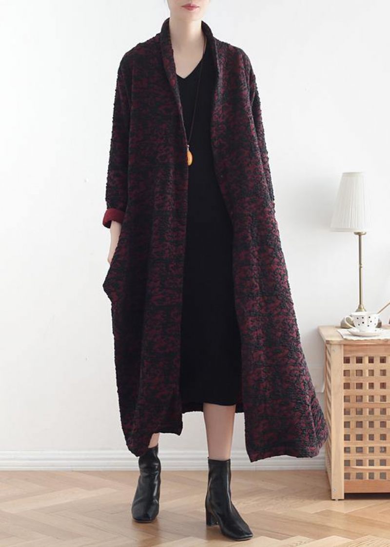 Style Bordeaux Jacquard Fint Tøj Mønster Asymmetriske Frakker - Bordeaux