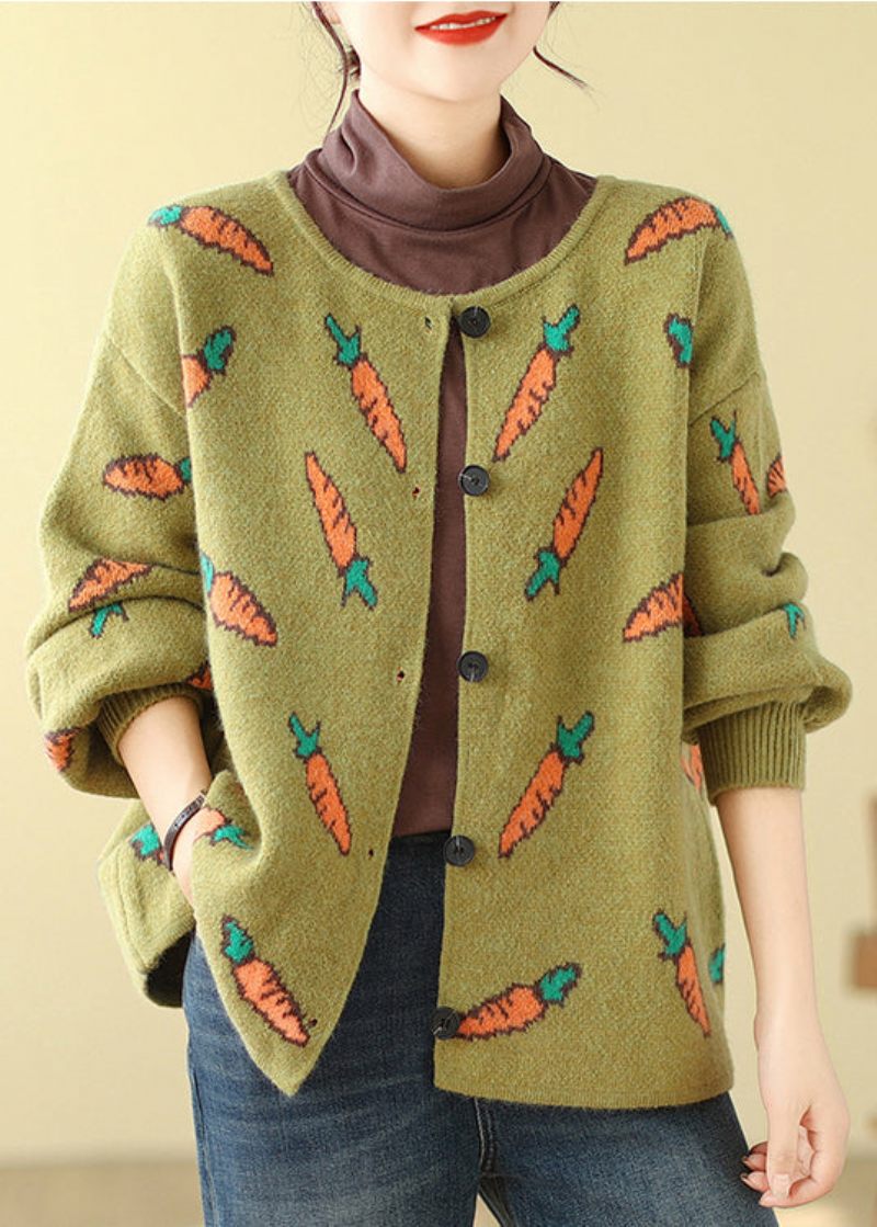 Style Green Oversized Print Strik Cardigans Spring - Dame cardigans