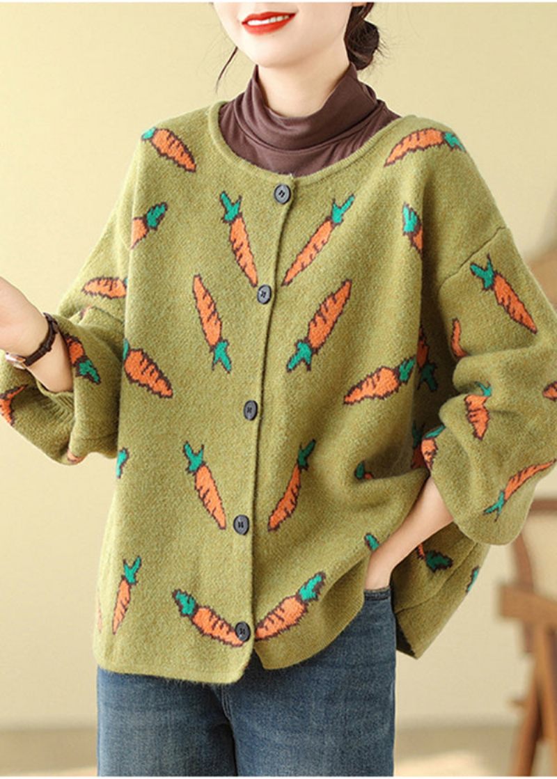 Style Green Oversized Print Strik Cardigans Spring - Dame cardigans