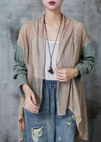 Style Khaki Lav Høj Design Patchwork Strik Cardigans Spring