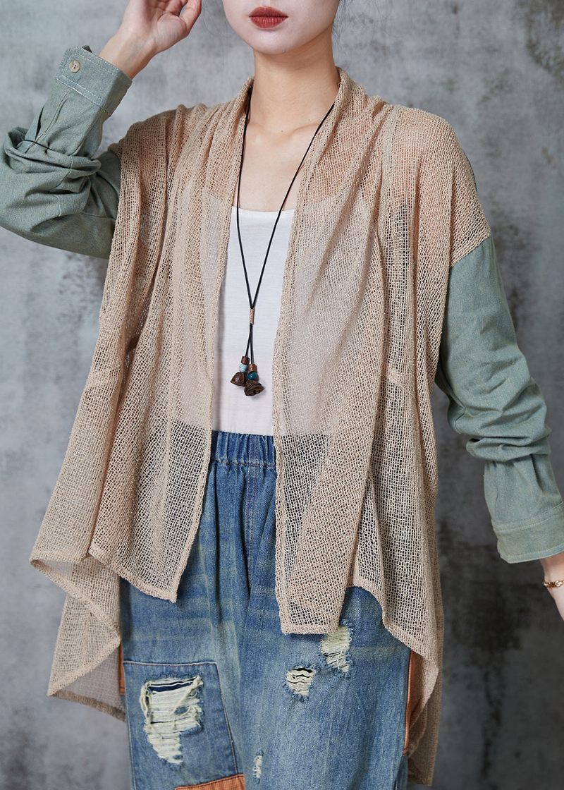 Style Khaki Lav Høj Design Patchwork Strik Cardigans Spring - Dame cardigans