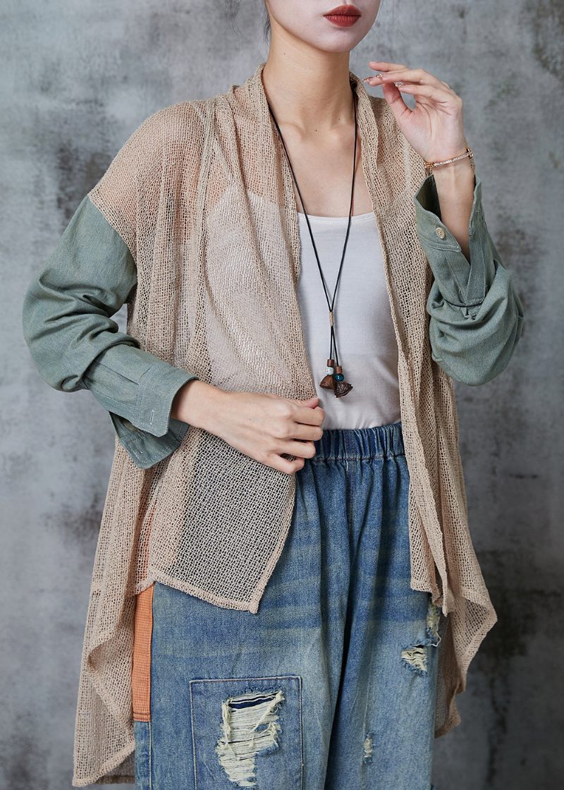 Style Khaki Lav Høj Design Patchwork Strik Cardigans Spring - Dame cardigans