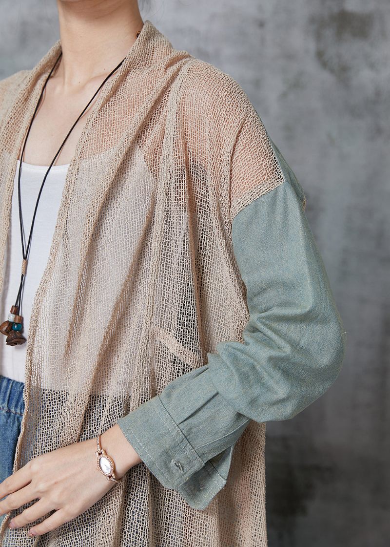 Style Khaki Lav Høj Design Patchwork Strik Cardigans Spring - Dame cardigans