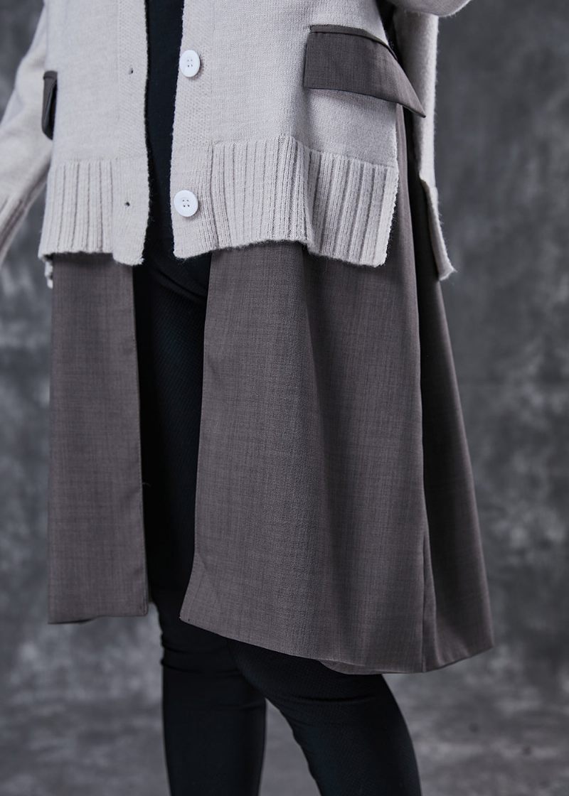 Unik Grå Oversized Patchwork Strik Cardigan Fjeder - Dame cardigans