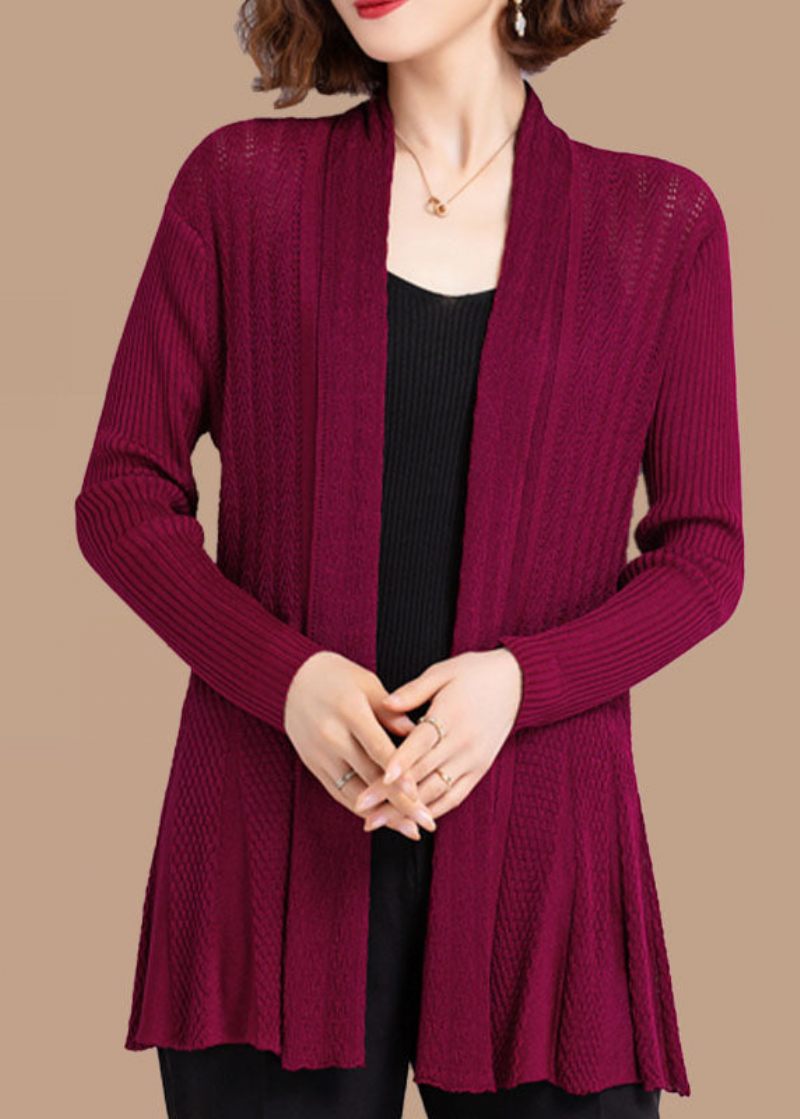 Unik Grøn Hul Ud Rynket Patchwork Strik Cardigan Efterår - Dame cardigans