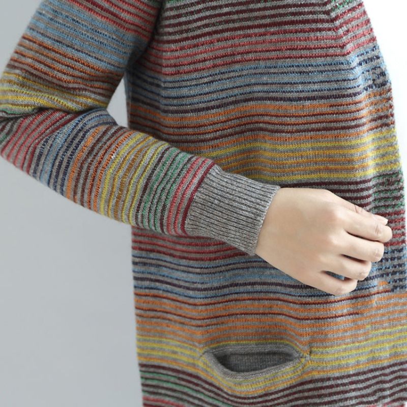 Varmt Afslappet Strik Outwear Regnbue Baggy Løse Langærmede Mid Sweater Cardigans - Dame cardigans