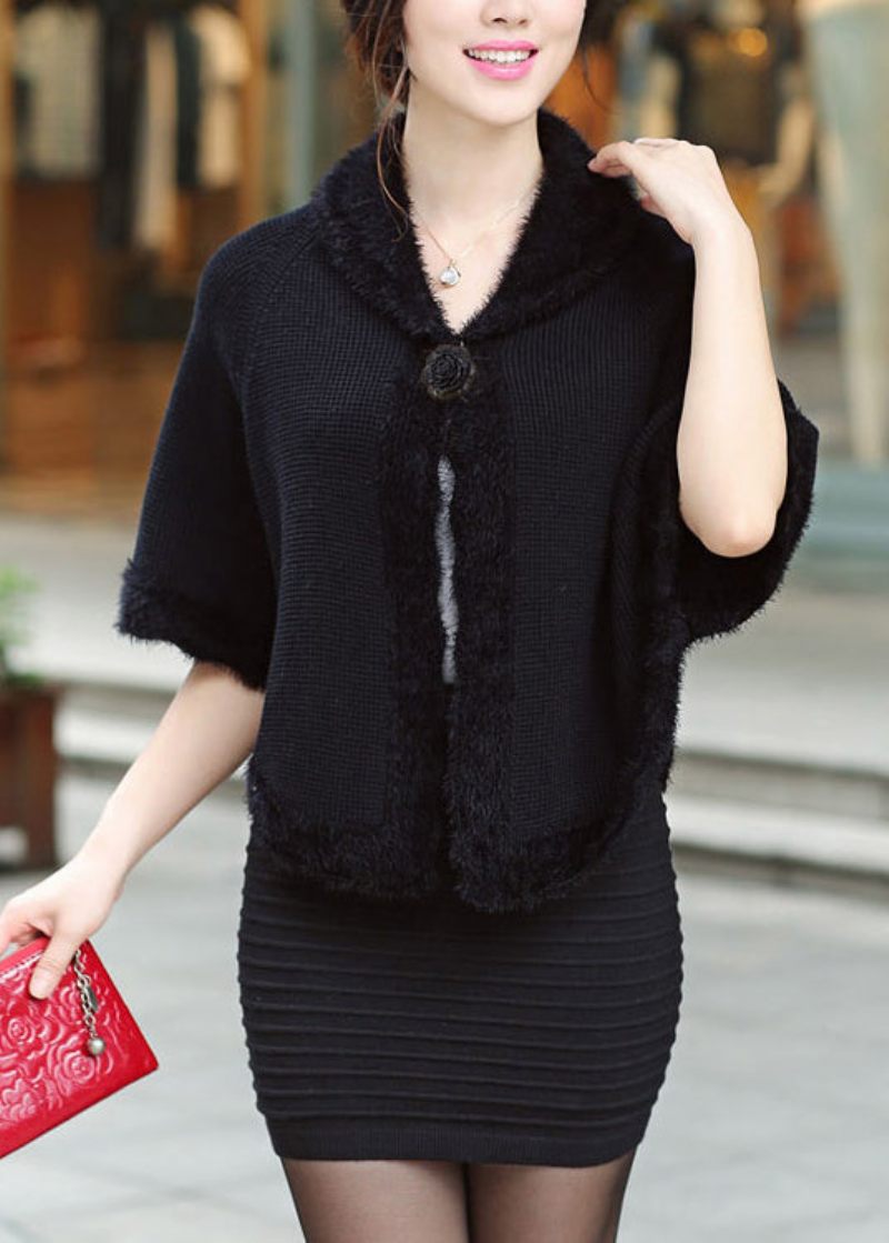 Vogue Black Peter Pan Collar Knit Cardigan Fall - Sort