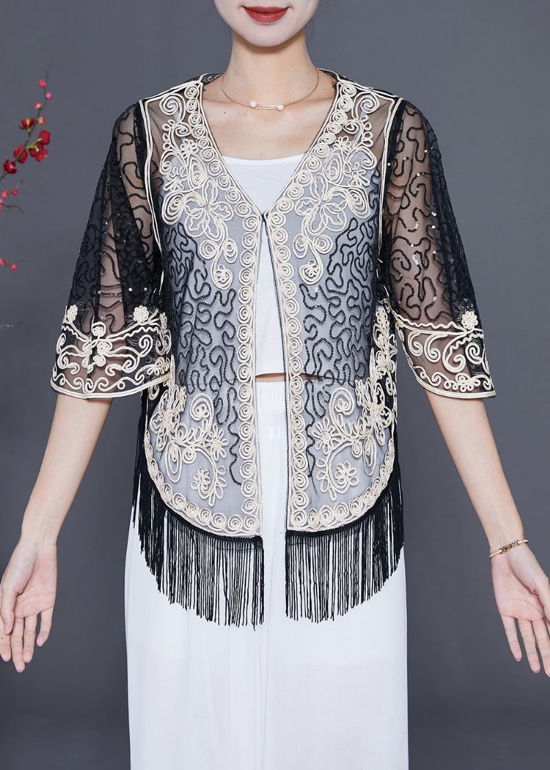 White Hollow Out Tulle Cardigan Tassel Summer - Dame cardigans