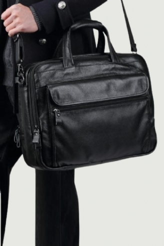 Ægte Læder Dokumentmapper 15 Tommer Bærbar Håndtaske Dokumentetui Herre Business Crossbody Taske Tote Messenger Skuldertasker