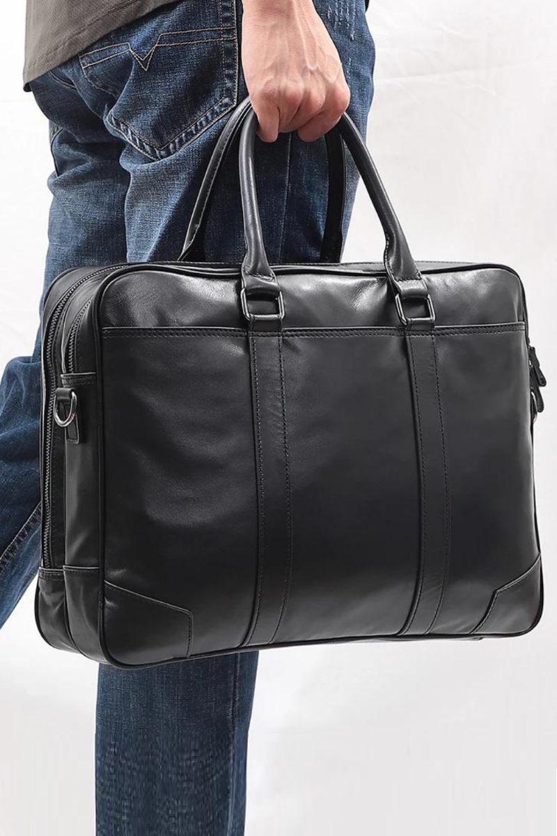 Mænd Ægte Lædermappe 15.6 Tommer Bærbar Håndtaske Business Crossbody Taske Mand Tote Messenger Skuldertasker Mandlige Rejsetaske