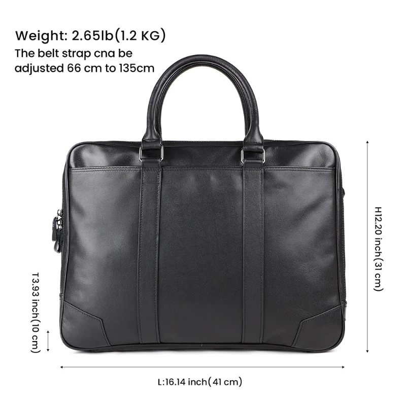 Mænd Ægte Lædermappe 15.6 Tommer Bærbar Håndtaske Business Crossbody Taske Mand Tote Messenger Skuldertasker Mandlige Rejsetaske - Sort