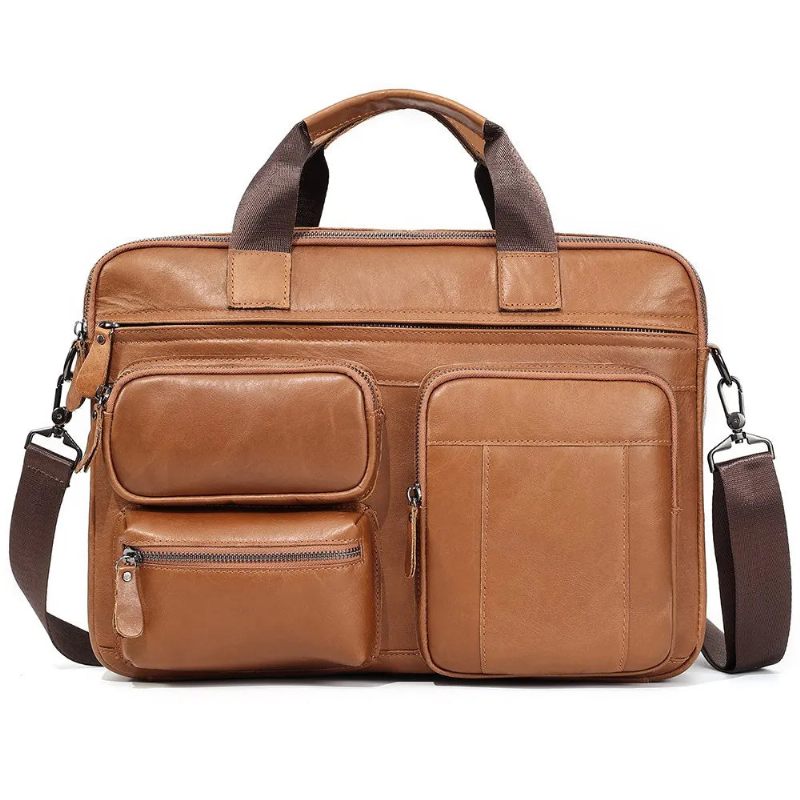 Mænd Business Briefcase Laptop Office Messenger Bag Skuldertaske Håndtasker - Brun