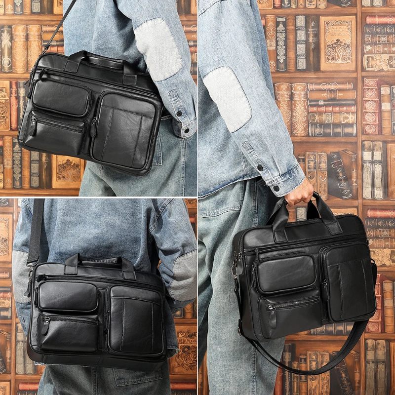 Mænd Business Briefcase Laptop Office Messenger Bag Skuldertaske Håndtasker - Brun