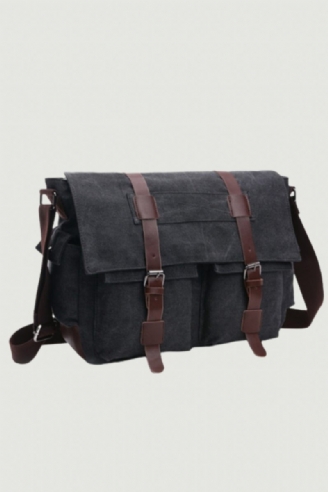 Mænd Messenger Tasker Lærred Og Læder Patchwork Big Satchel Skuldertasker Mandlige Laptop Briefcase Vintage Rejsehåndtaske