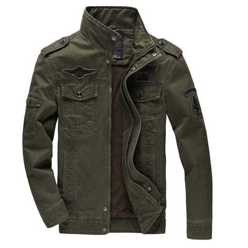 Army Military Jakke Mænd Forår Efterår Bomuld Vasket Frakke Multi-pocket Pilot Bomber Tactical Flight Jakker - Sort