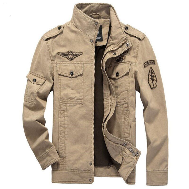 Army Military Jakke Mænd Forår Efterår Bomuld Vasket Frakke Multi-pocket Pilot Bomber Tactical Flight Jakker - Sort