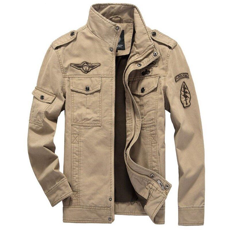 Army Military Jakke Mænd Forår Efterår Bomuld Vasket Frakke Multi-pocket Pilot Bomber Tactical Flight Jakker - Sort