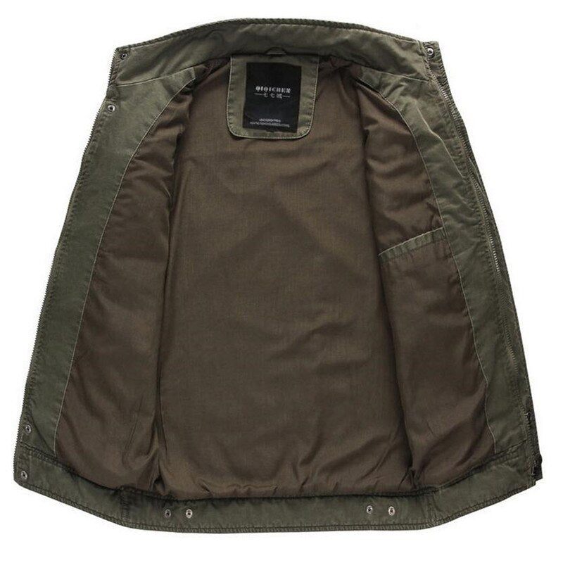 Army Military Jakke Mænd Forår Efterår Bomuld Vasket Frakke Multi-pocket Pilot Bomber Tactical Flight Jakker - Sort