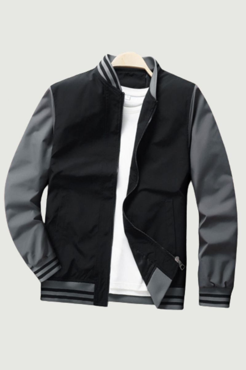 Casual Herre Bomber Jakker Patchwork Mode Udendørs Windbreaker Baseball Frakke - Sort