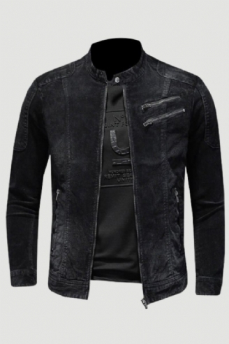 Corduroy Jeans Jakke Mænd Denim Coat Bomber Motorcykel Stand Krave Langærmet Slank Street Sort Cowboy Outwear Tøj