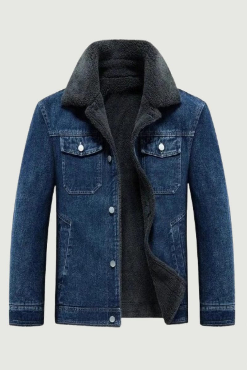 Denim Fleecejakke Herre Thicken Warm Windbreaker Cowboyfrakker Med Flere Lommer Udendørs Afslappet Løs Overfrakke Vinter