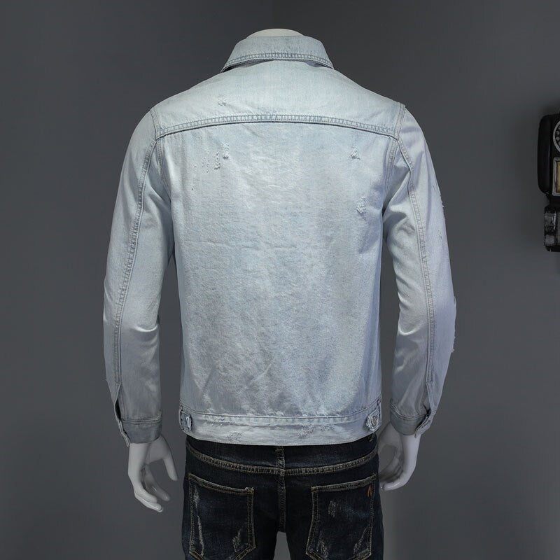 Denim Motorcykel Mænd Jakke High Street Retro Bomber Jacket Tøj - Himmelblå