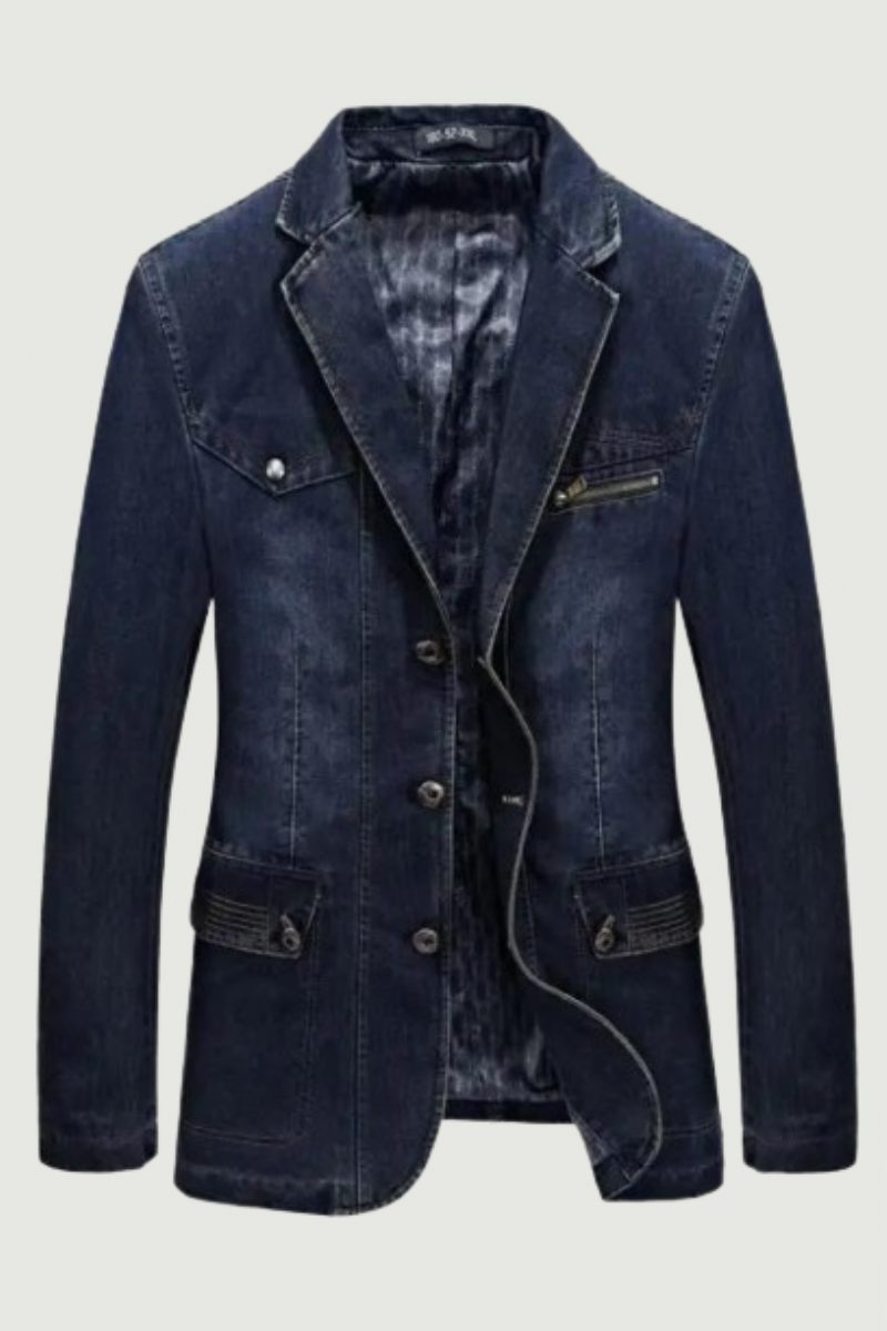 Denim Trench Efterår Vinter Jakke Mænd Lapel Krave Vasket Frakke