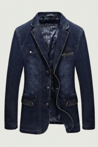 Denim Trench Efterår Vinter Jakke Mænd Lapel Krave Vasket Frakke