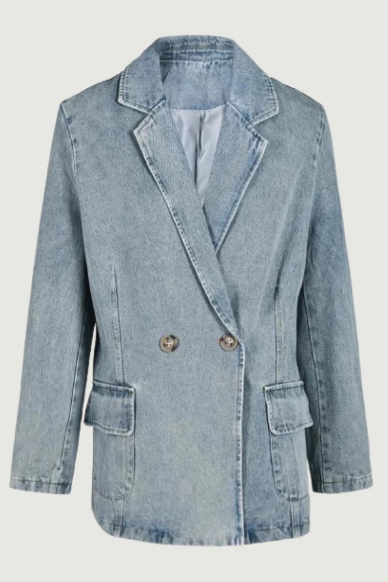 Denim Vintage Jakke Løs Revers Langærmet Kvinder Frakke Tide Forår Efterår