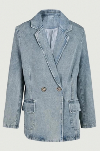 Denim Vintage Jakke Løs Revers Langærmet Kvinder Frakke Tide Forår Efterår