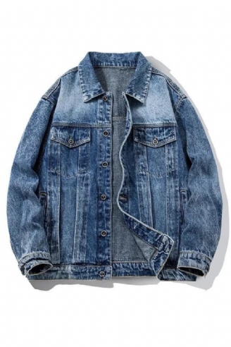 Denimjakke Til Mænd Casual Solid Multi-lommer Jakker Streetwear Jeans Herrefrakker Forår Efterår