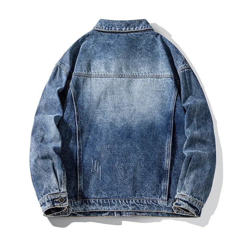 Denimjakke Til Mænd Casual Solid Multi-lommer Jakker Streetwear Jeans Herrefrakker Forår Efterår - Blå