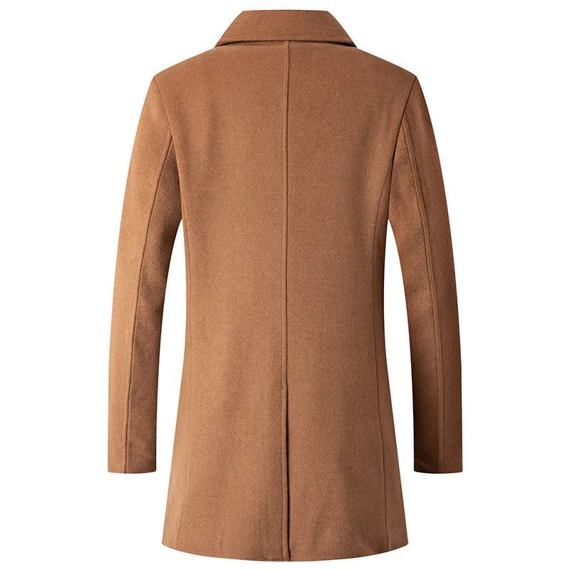 Double Breasted Coat Mænd Uld Jakke Lang Lapel Trench Coats Mand Vinter Windbreak Tøj - Sort