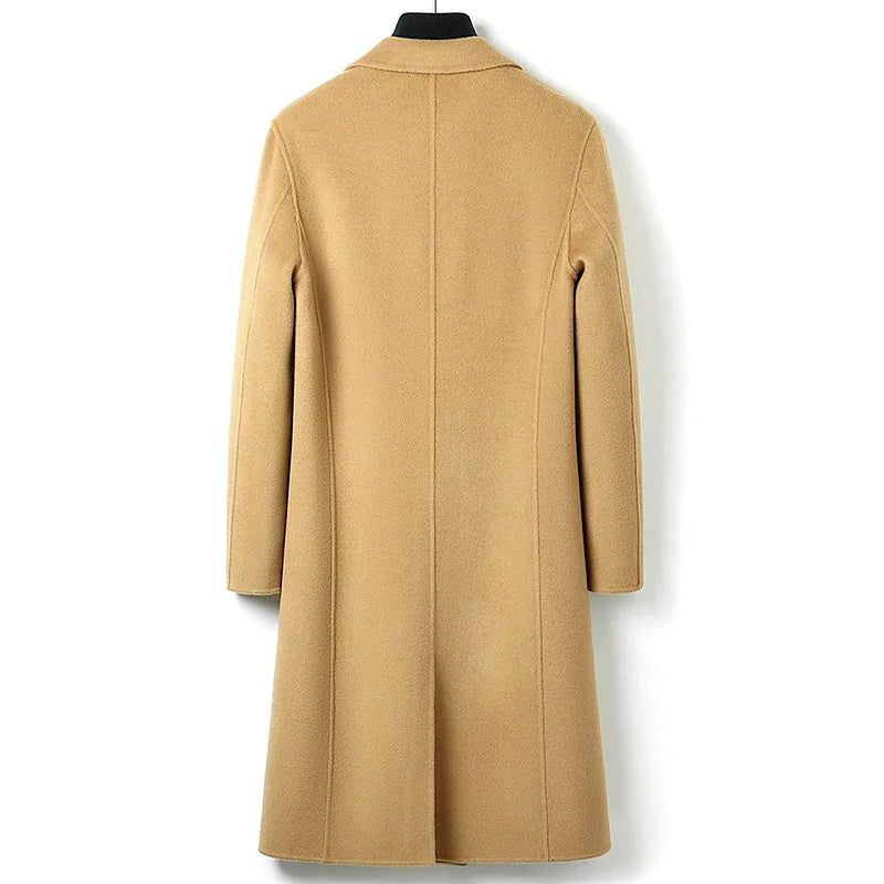 Double Faced Cashmere Mænd Frakker Slank Super Lang Jakke Mand Efterår Vinter Trench Coat Tøj - Kamel