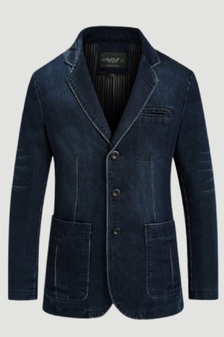 Efterårsblazer Denimjakke Mænd Jakkesæt Jeans Frakke Bomuld Vintage Blå Klassisk Slank Fed Casual Beklædning Overfrakke