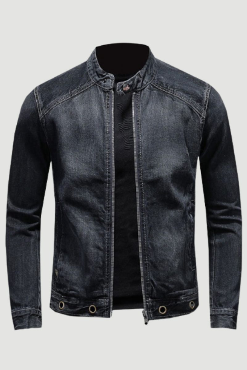 European Stand Collar Bomber Pilot Sort Denimjakke Mænd Jeans Frakker Slank Motorcykel Casual Outwear Beklædning Overfrakke