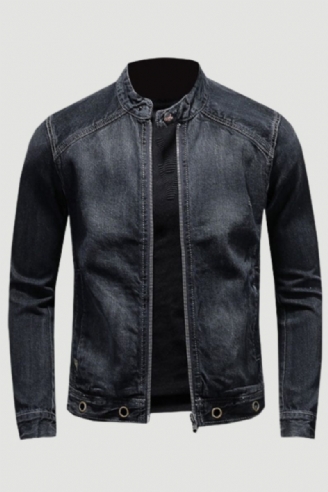 European Stand Collar Bomber Pilot Sort Denimjakke Mænd Jeans Frakker Slank Motorcykel Casual Outwear Beklædning Overfrakke