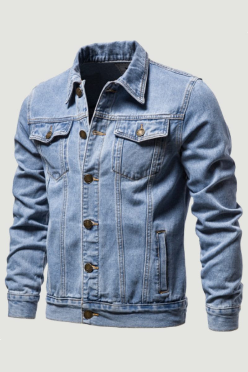 Forår Efterår Mænd Denimjakke Slim Fit Streetwear Hip Hop Punk Frakke Blå Bomuld Højkvalitets Cowboy Lapel Outwear