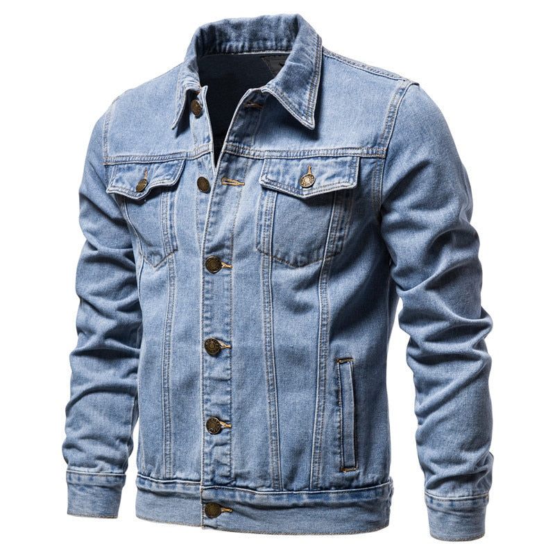 Forår Efterår Mænd Denimjakke Slim Fit Streetwear Hip Hop Punk Frakke Blå Bomuld Højkvalitets Cowboy Lapel Outwear - Sort