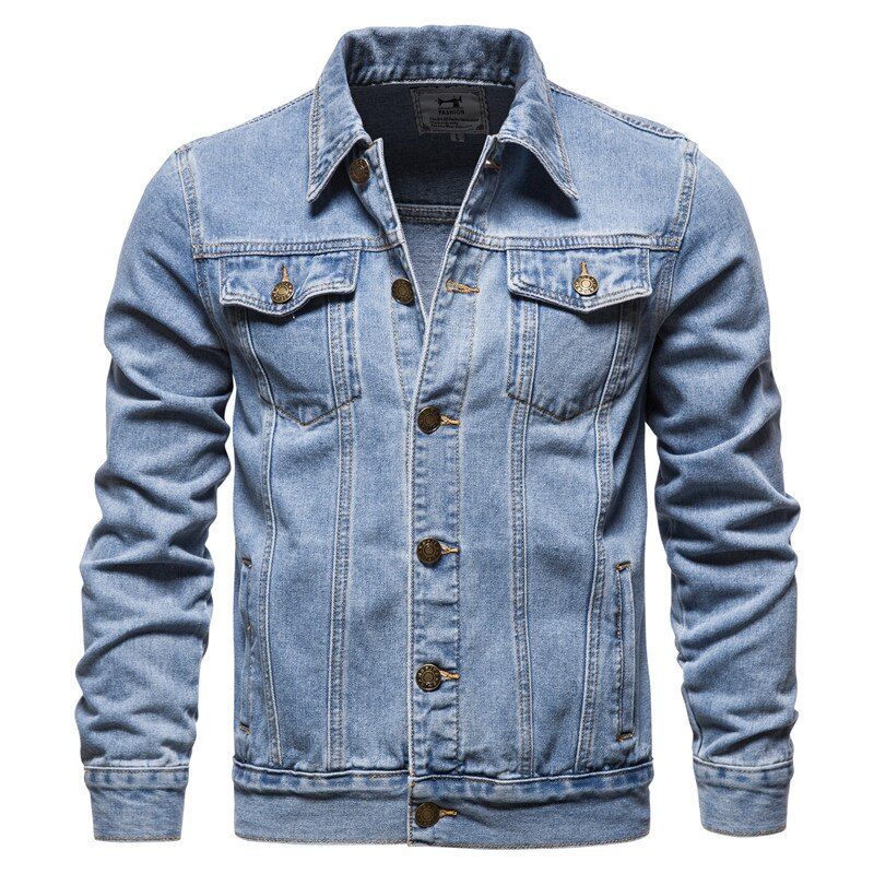 Forår Efterår Mænd Denimjakke Slim Fit Streetwear Hip Hop Punk Frakke Blå Bomuld Højkvalitets Cowboy Lapel Outwear - Sort