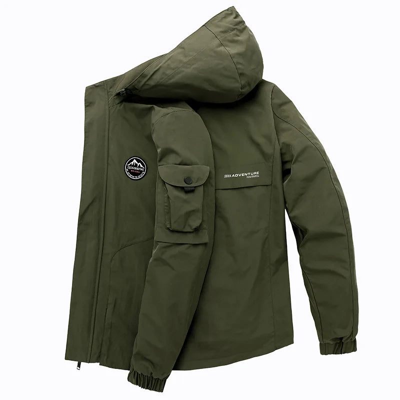 Forår Efterår Tactical Jakke Mænd Solid Vandtæt Aftagelig Hættejakke Militær Udendørs Windbreaker - Army Green