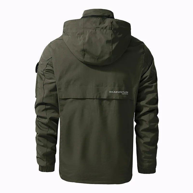 Forår Efterår Tactical Jakke Mænd Solid Vandtæt Aftagelig Hættejakke Militær Udendørs Windbreaker - Army Green