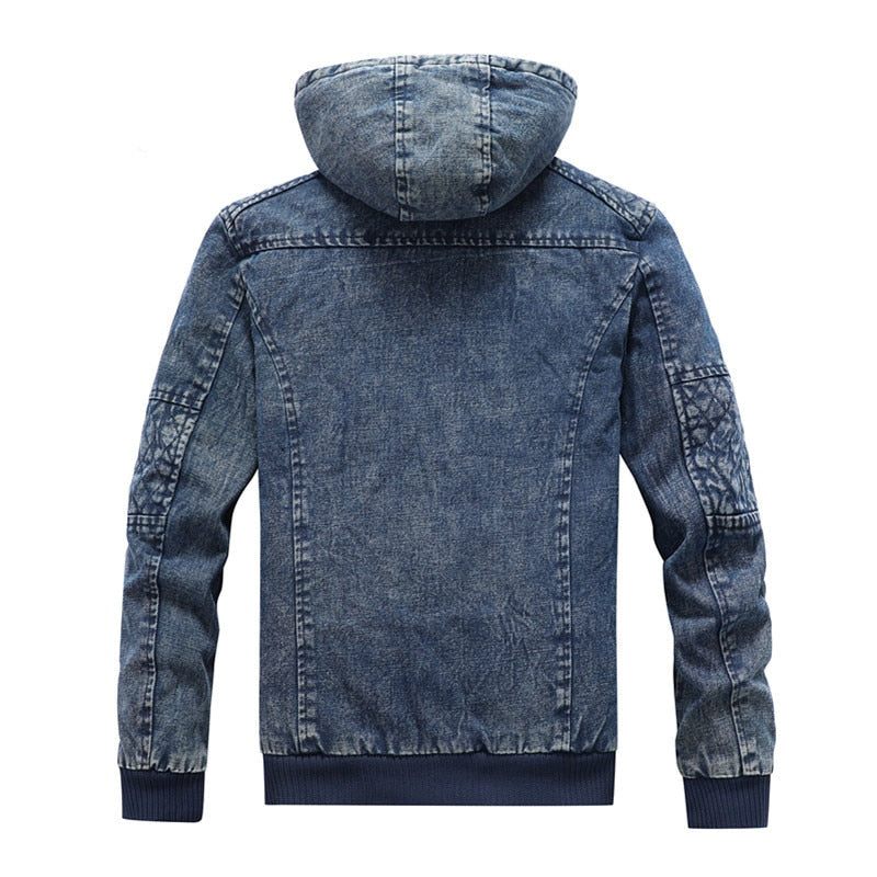 Herre Denimjakke Trendy Denim Jean Hættetrøjer Casual Mandlig Fleece Varm Vindjakke Cowboyfrakker Herretøj - Denim Blå