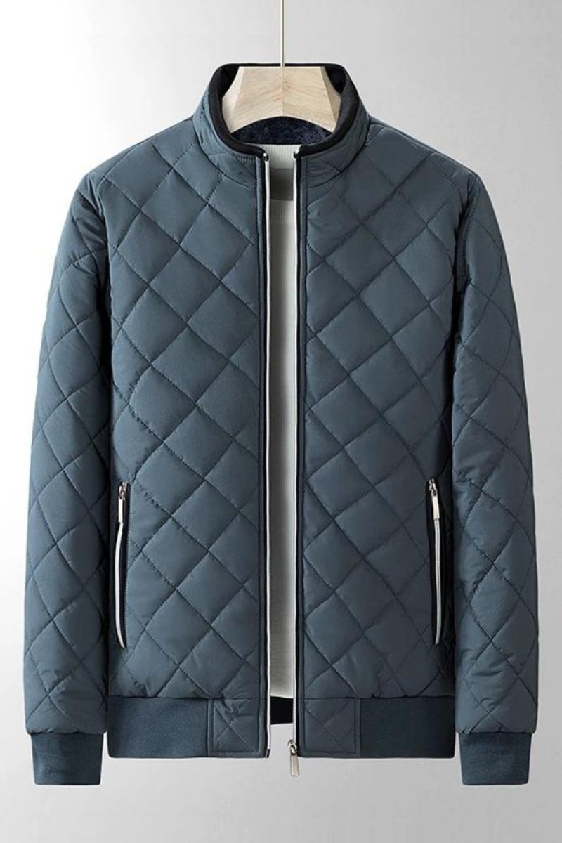 Herre Fleece Jakke Metal Lynlås Krave Diamant Plaid Vindtæt Quiltet Aviator